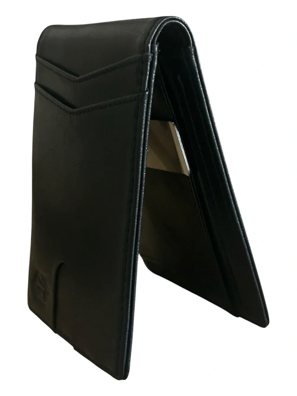 Slim Black Leather Money Clip Card Wallet - Minimal Men's Accessory